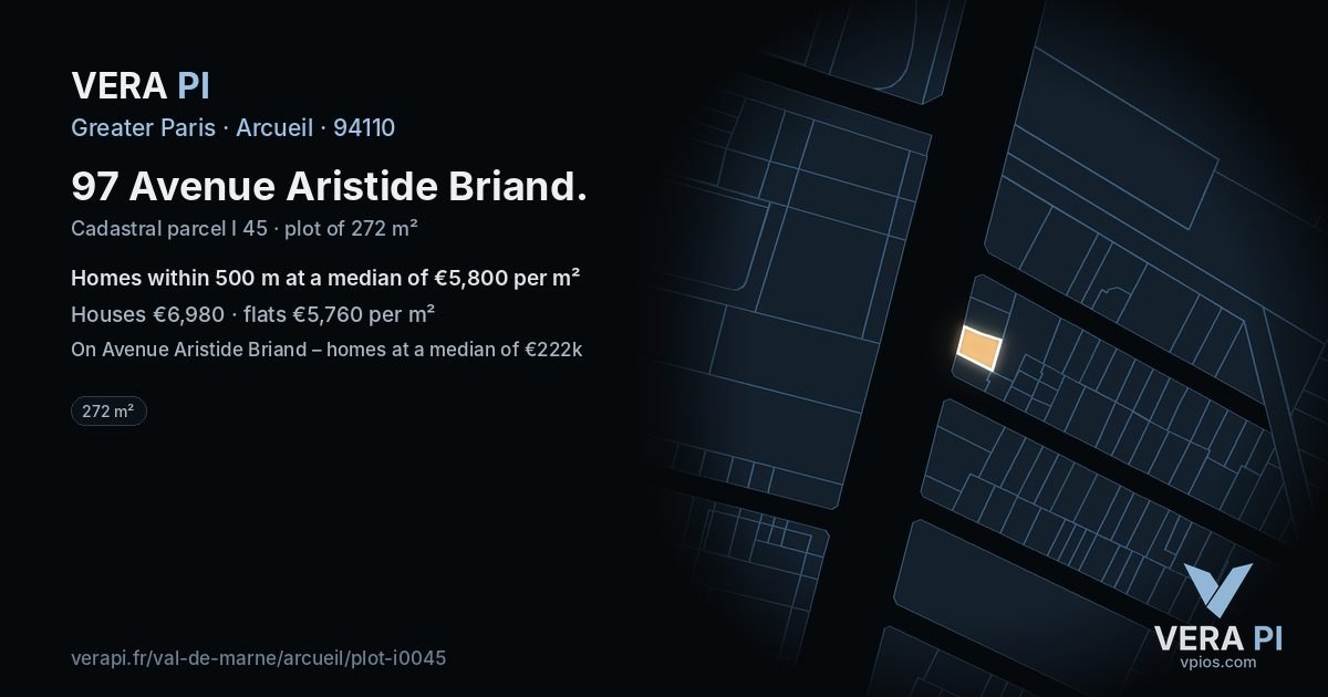 97 Avenue Aristide Briand, Arcueil at night – the plot lit, the parcels around coloured by the prices near them