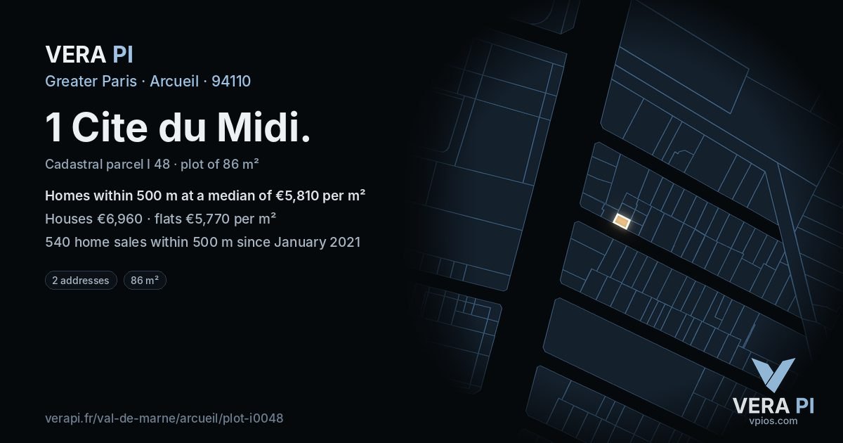 1 Cite du Midi, Arcueil at night – the plot lit, the parcels around coloured by the prices near them