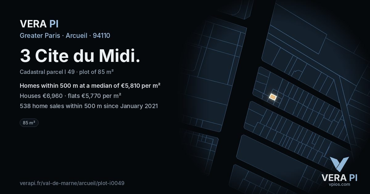 3 Cite du Midi, Arcueil at night – the plot lit, the parcels around coloured by the prices near them
