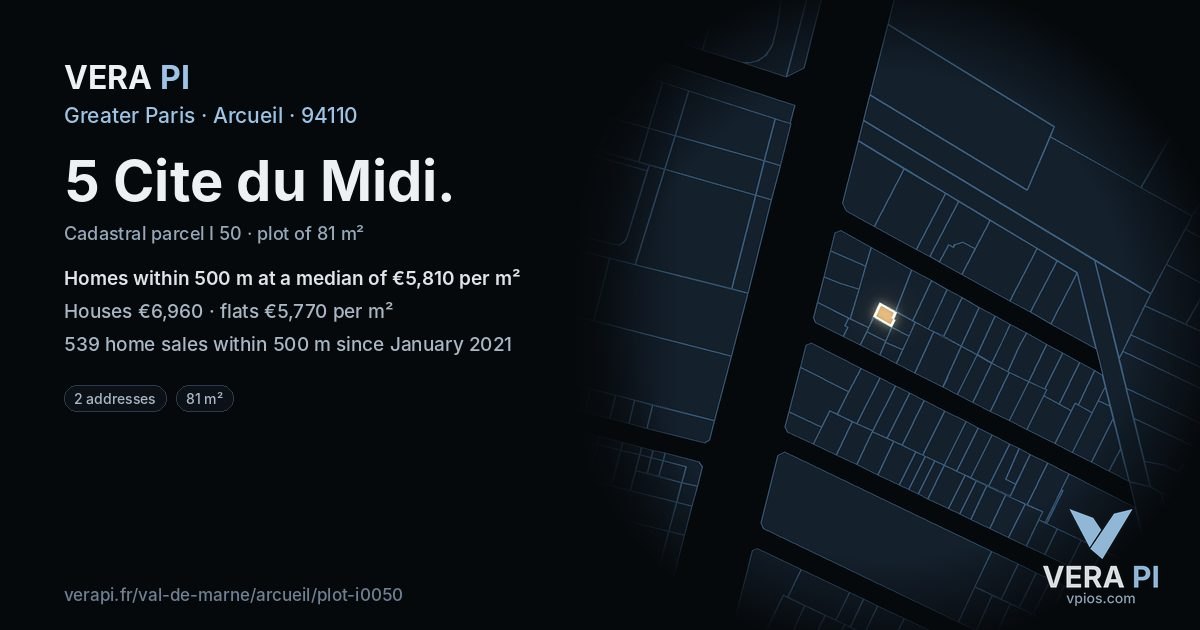 5 Cite du Midi, Arcueil at night – the plot lit, the parcels around coloured by the prices near them