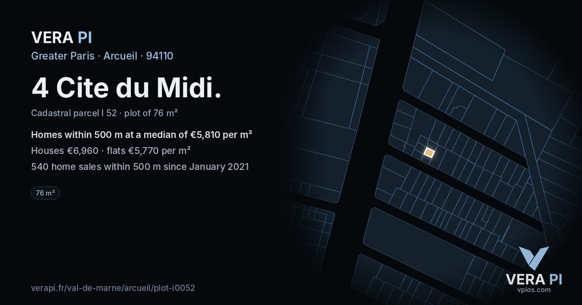 4 Cite du Midi, Arcueil at night – the plot lit, the parcels around coloured by the prices near them