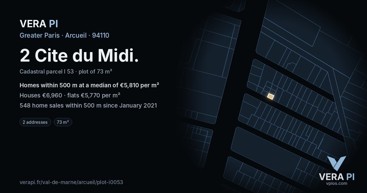 2 Cite du Midi, Arcueil at night – the plot lit, the parcels around coloured by the prices near them