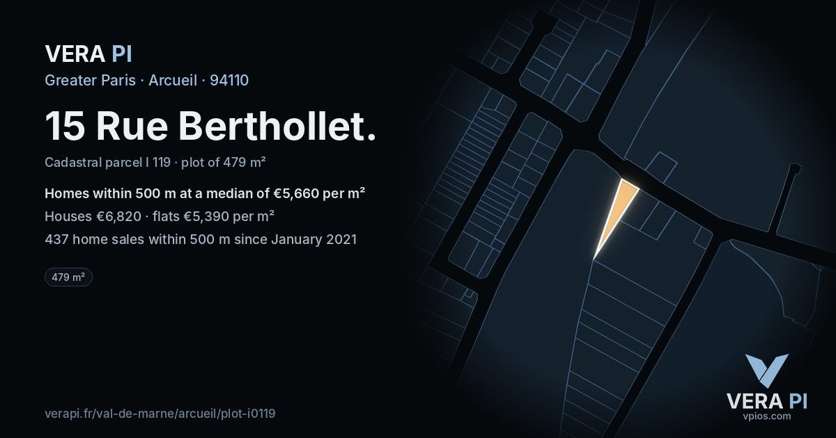 15 Rue Berthollet, Arcueil at night – the plot lit, the parcels around coloured by the prices near them