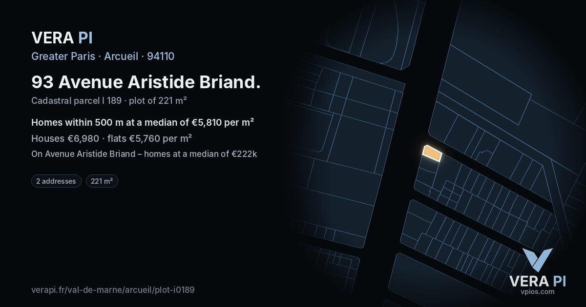 93 Avenue Aristide Briand, Arcueil at night – the plot lit, the parcels around coloured by the prices near them
