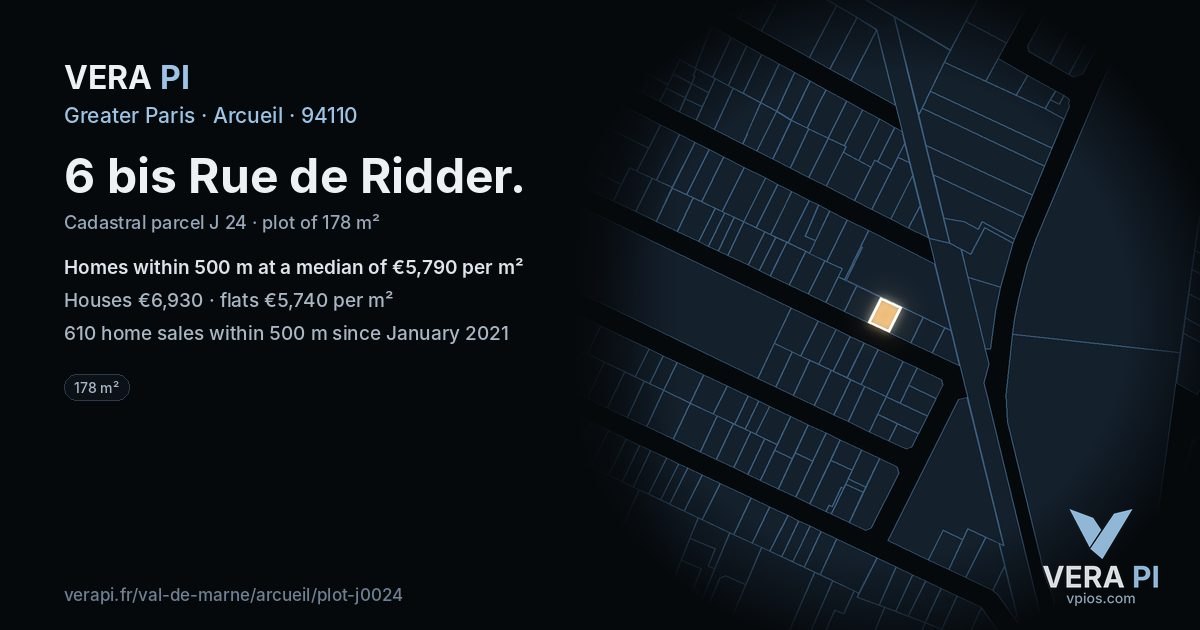 6 bis Rue de Ridder, Arcueil at night – the plot lit, the parcels around coloured by the prices near them