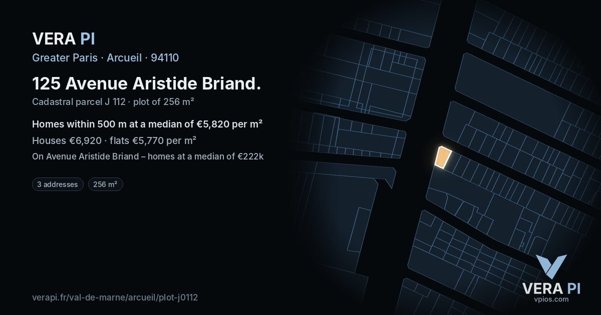 125 Avenue Aristide Briand, Arcueil at night – the plot lit, the parcels around coloured by the prices near them