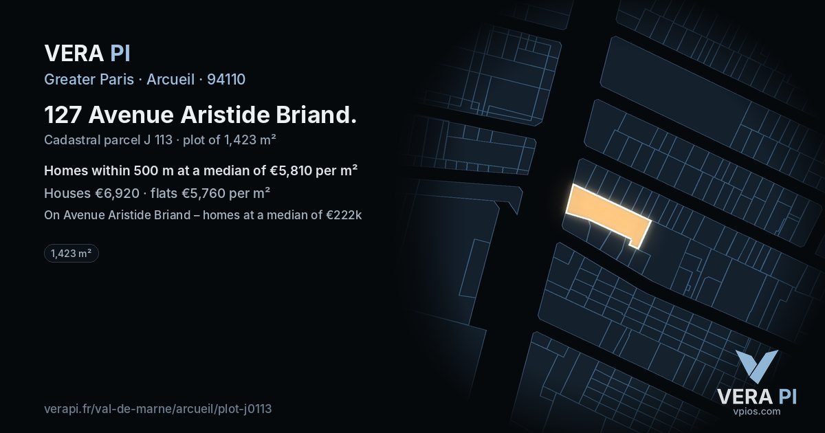 127 Avenue Aristide Briand, Arcueil at night – the plot lit, the parcels around coloured by the prices near them