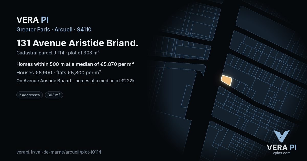 131 Avenue Aristide Briand, Arcueil at night – the plot lit, the parcels around coloured by the prices near them