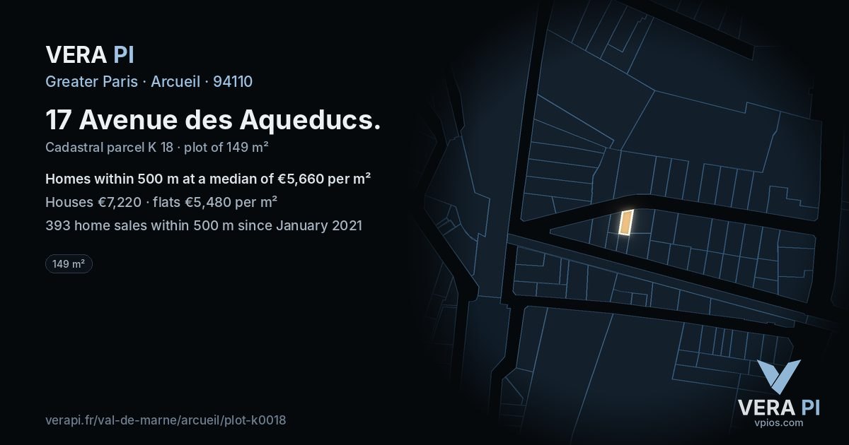 17 Avenue des Aqueducs, Arcueil at night – the plot lit, the parcels around coloured by the prices near them