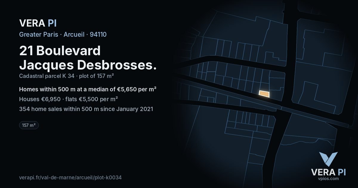 21 Boulevard Jacques Desbrosses, Arcueil at night – the plot lit, the parcels around coloured by the prices near them