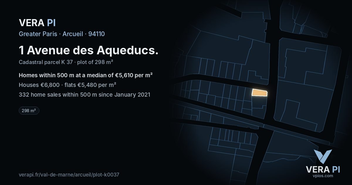 1 Avenue des Aqueducs, Arcueil at night – the plot lit, the parcels around coloured by the prices near them