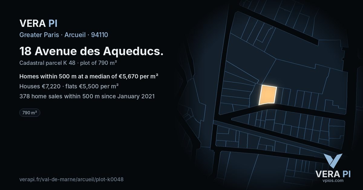 18 Avenue des Aqueducs, Arcueil at night – the plot lit, the parcels around coloured by the prices near them