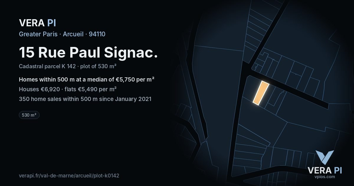 15 Rue Paul Signac, Arcueil at night – the plot lit, the parcels around coloured by the prices near them