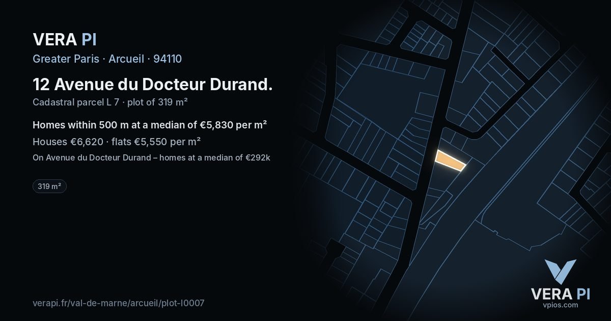 12 Avenue du Docteur Durand, Arcueil at night – the plot lit, the parcels around coloured by the prices near them