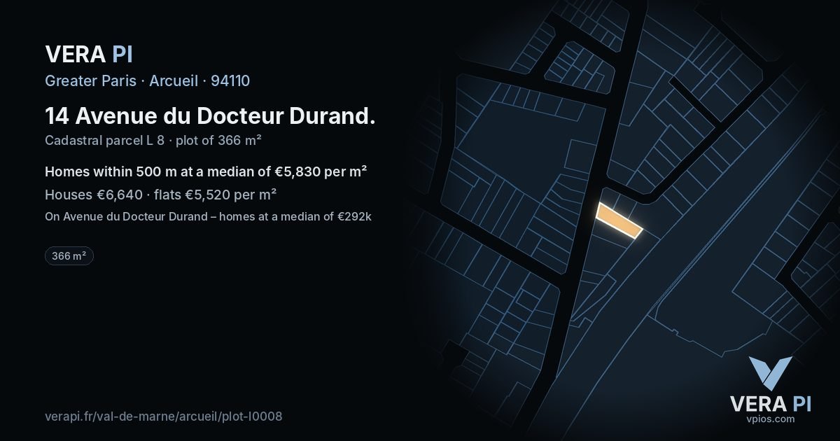 14 Avenue du Docteur Durand, Arcueil at night – the plot lit, the parcels around coloured by the prices near them