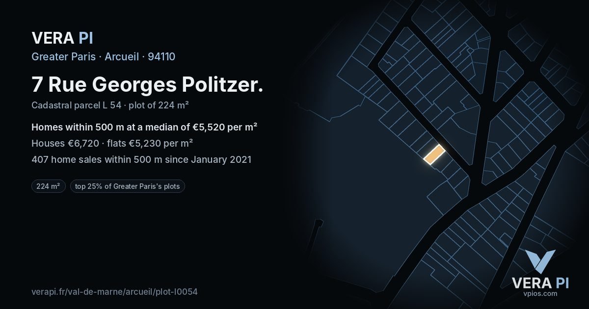 7 Rue Georges Politzer, Arcueil at night – the plot lit, the parcels around coloured by the prices near them