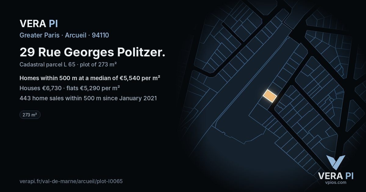 29 Rue Georges Politzer, Arcueil at night – the plot lit, the parcels around coloured by the prices near them