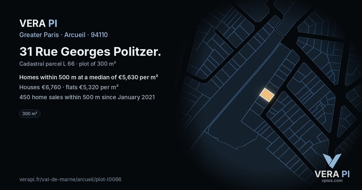 31 Rue Georges Politzer, Arcueil at night – the plot lit, the parcels around coloured by the prices near them
