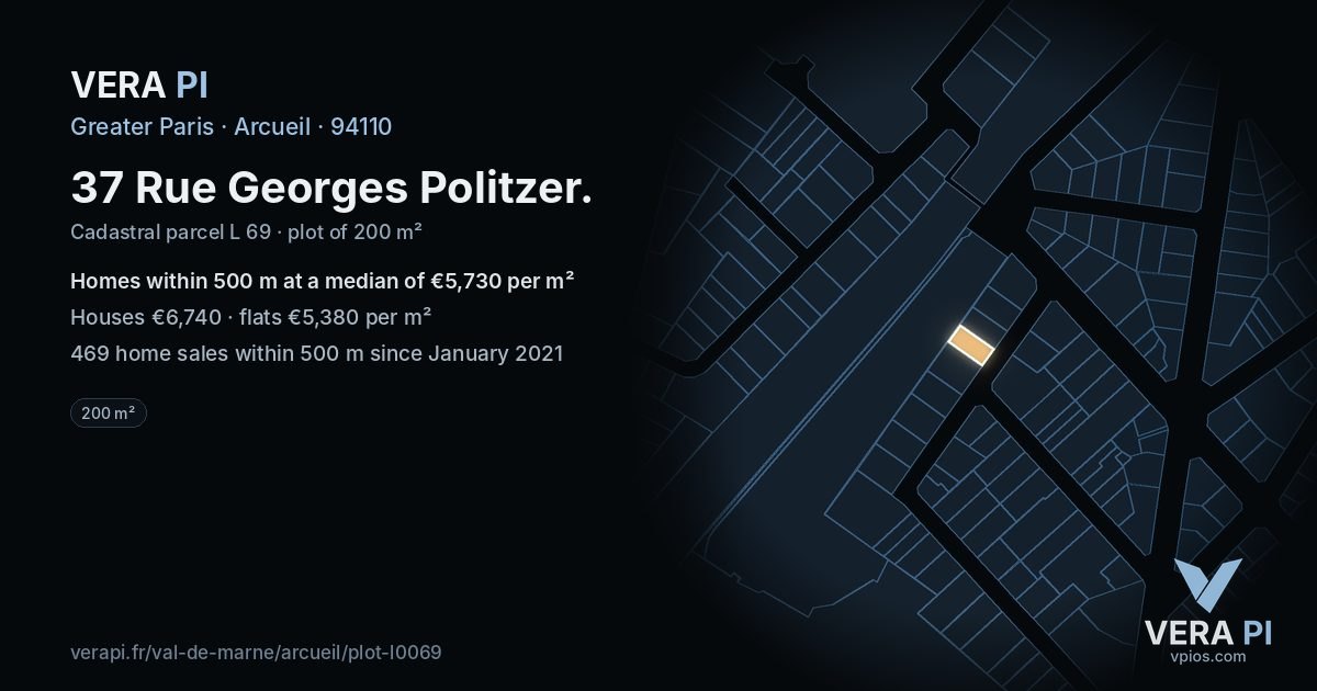 37 Rue Georges Politzer, Arcueil at night – the plot lit, the parcels around coloured by the prices near them