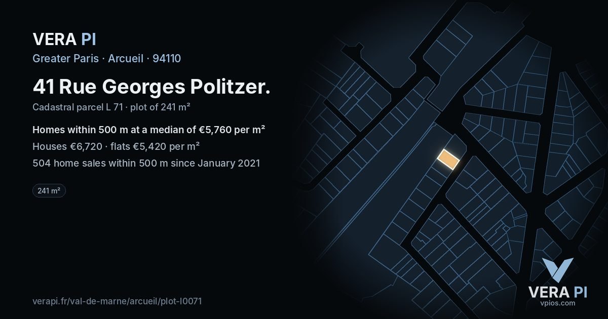 41 Rue Georges Politzer, Arcueil at night – the plot lit, the parcels around coloured by the prices near them