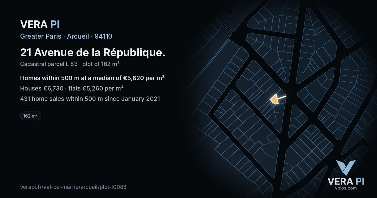 21 Avenue de la République, Arcueil at night – the plot lit, the parcels around coloured by the prices near them