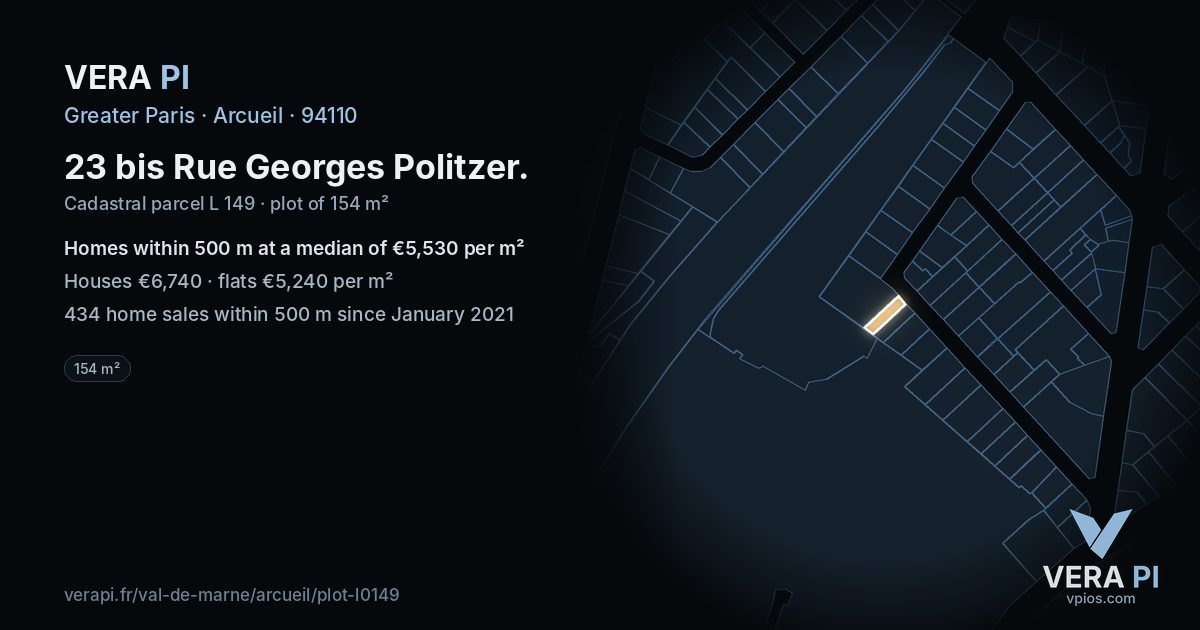 23 bis Rue Georges Politzer, Arcueil at night – the plot lit, the parcels around coloured by the prices near them