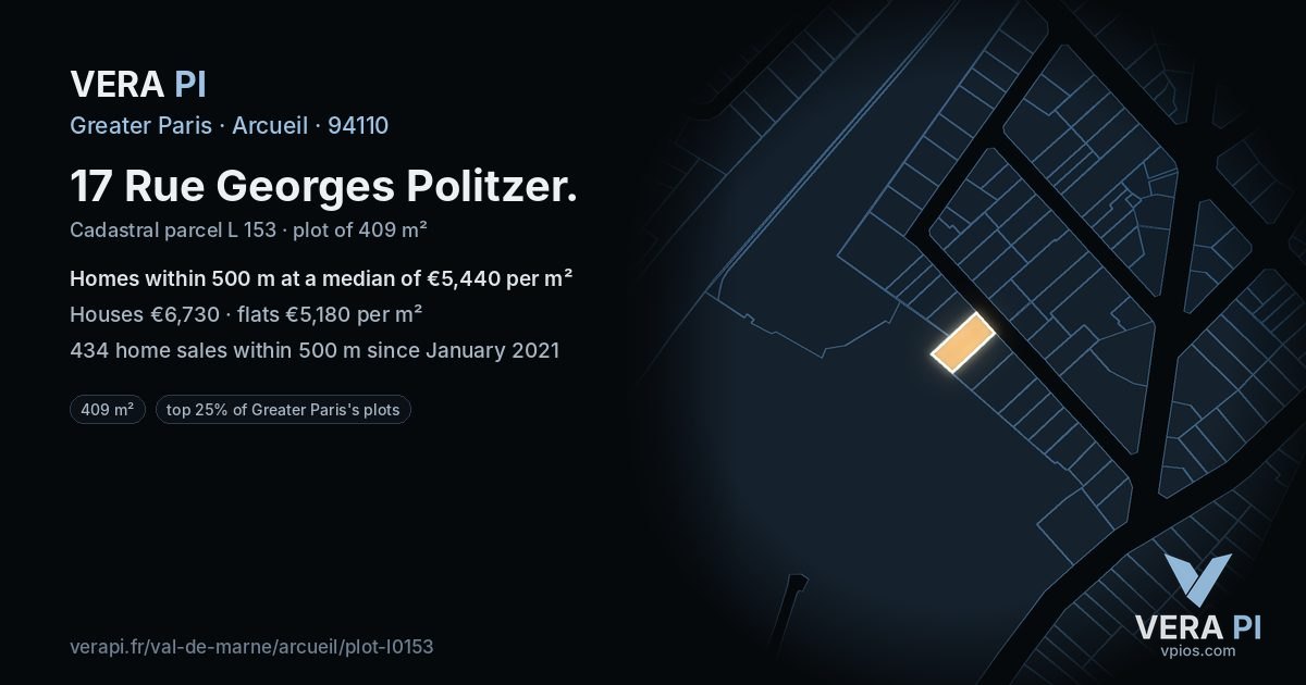 17 Rue Georges Politzer, Arcueil at night – the plot lit, the parcels around coloured by the prices near them
