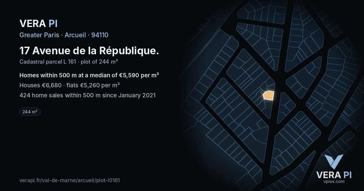 17 Avenue de la République, Arcueil at night – the plot lit, the parcels around coloured by the prices near them