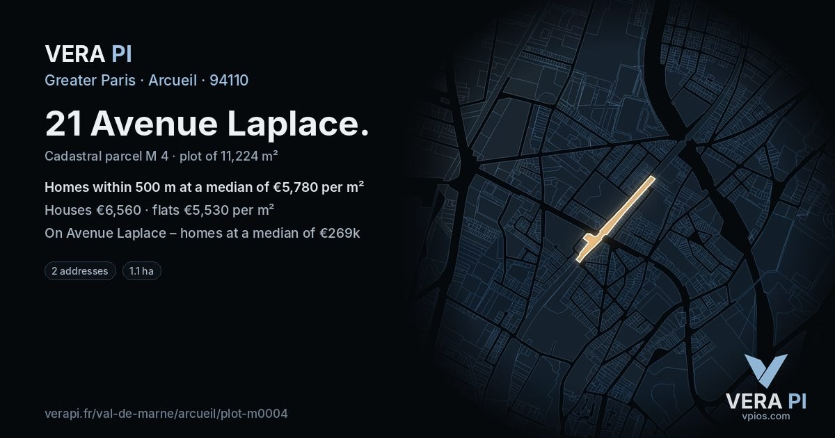 21 Avenue Laplace, Arcueil at night – the plot lit, the parcels around coloured by the prices near them
