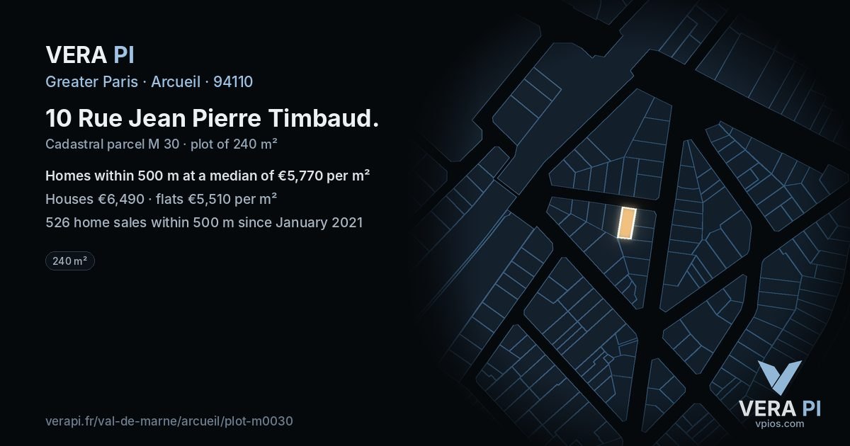 10 Rue Jean Pierre Timbaud, Arcueil at night – the plot lit, the parcels around coloured by the prices near them