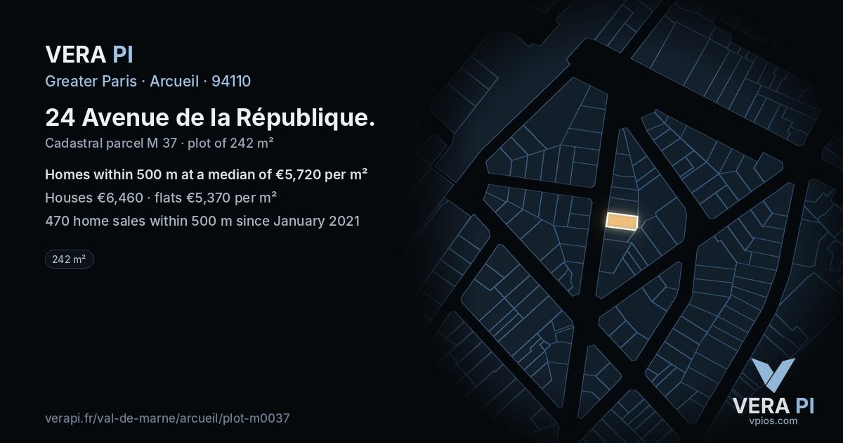 24 Avenue de la République, Arcueil at night – the plot lit, the parcels around coloured by the prices near them
