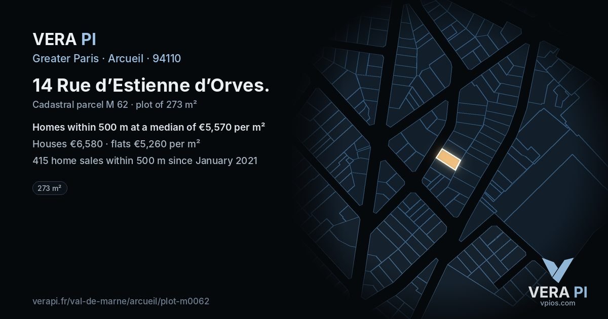 14 Rue d’Estienne d’Orves, Arcueil at night – the plot lit, the parcels around coloured by the prices near them