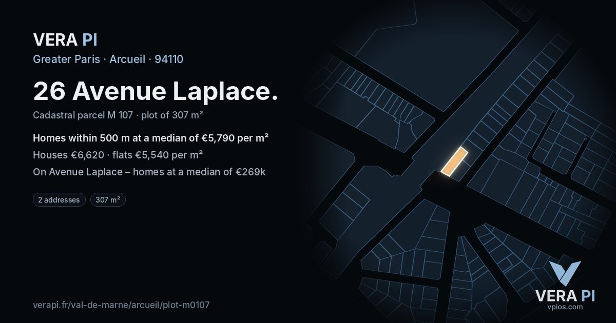26 Avenue Laplace, Arcueil at night – the plot lit, the parcels around coloured by the prices near them