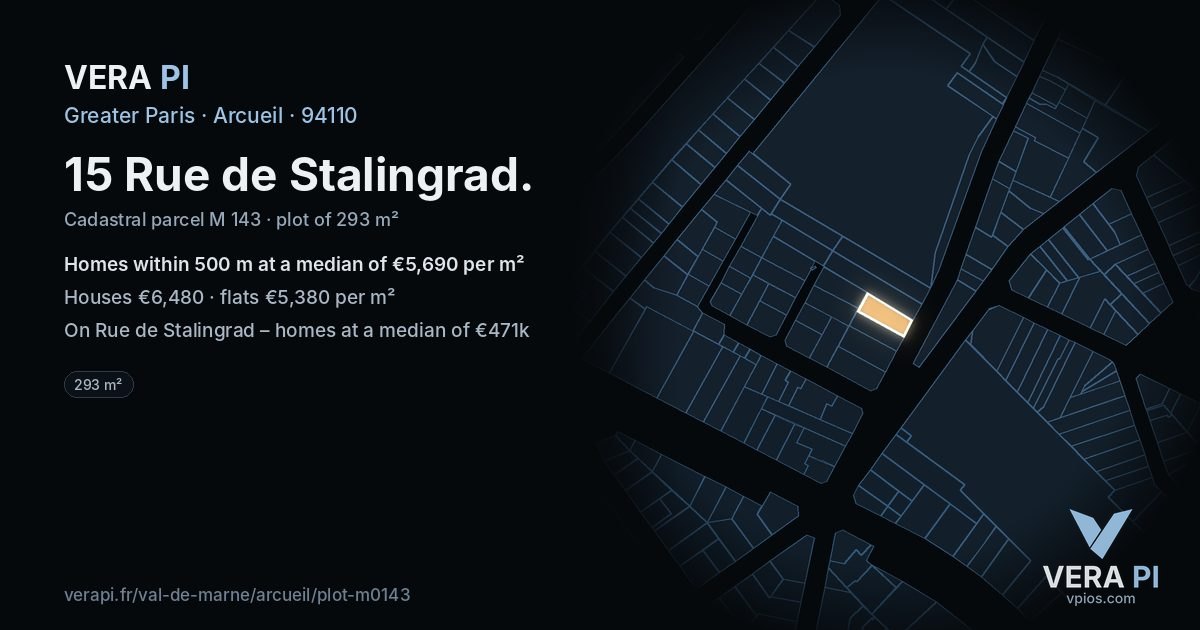 15 Rue de Stalingrad, Arcueil at night – the plot lit, the parcels around coloured by the prices near them