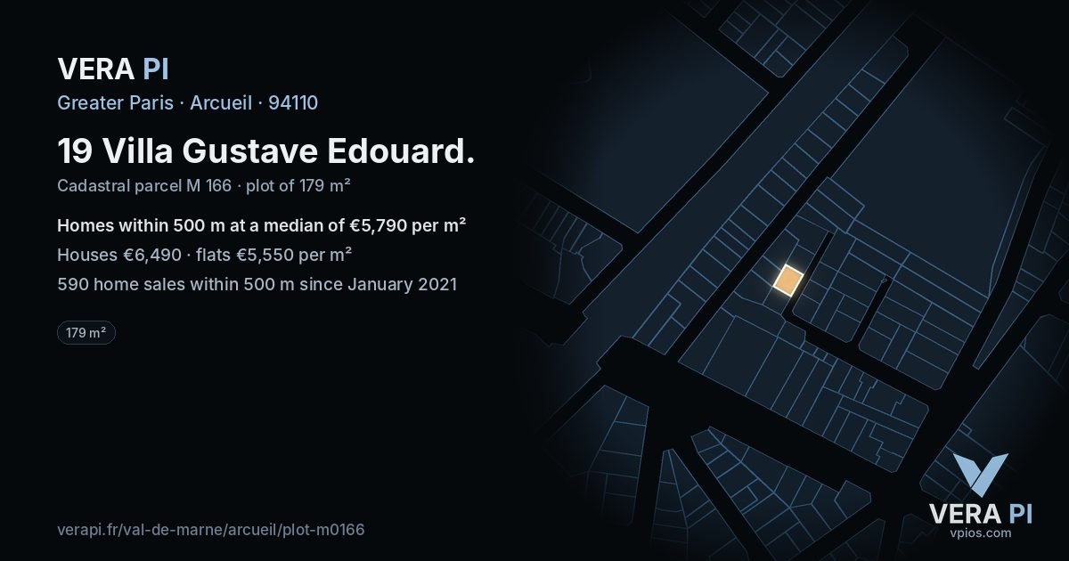 19 Villa Gustave Edouard, Arcueil at night – the plot lit, the parcels around coloured by the prices near them