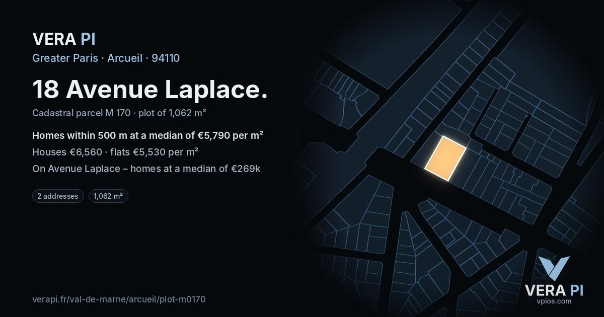 18 Avenue Laplace, Arcueil at night – the plot lit, the parcels around coloured by the prices near them