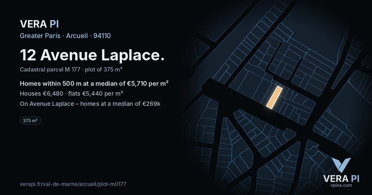 12 Avenue Laplace, Arcueil at night – the plot lit, the parcels around coloured by the prices near them