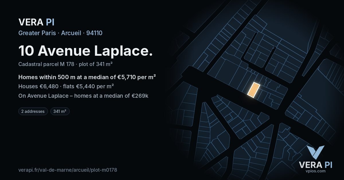 10 Avenue Laplace, Arcueil at night – the plot lit, the parcels around coloured by the prices near them