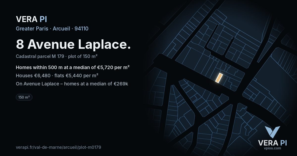 8 Avenue Laplace, Arcueil at night – the plot lit, the parcels around coloured by the prices near them