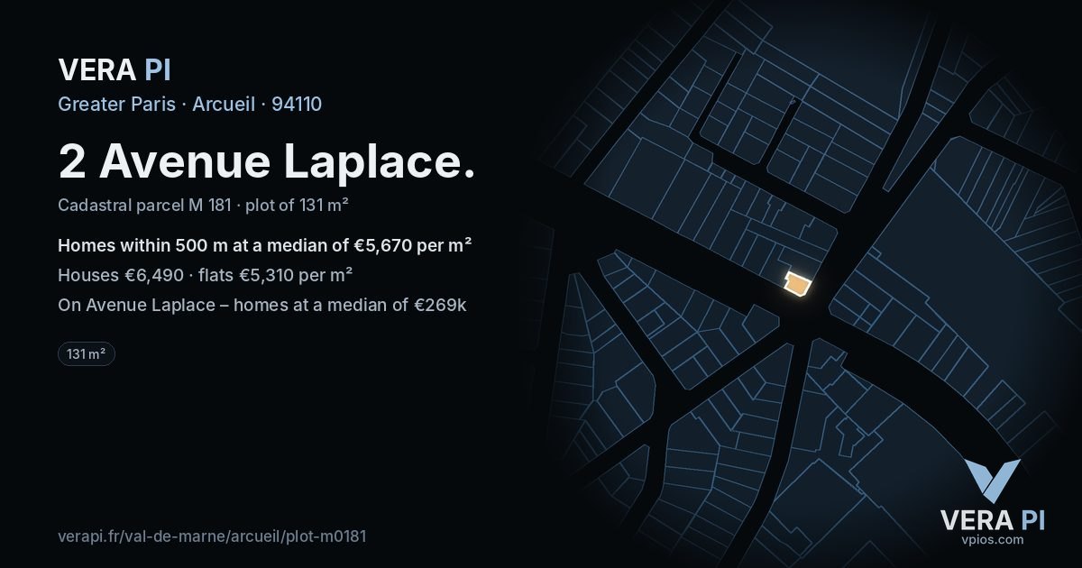 2 Avenue Laplace, Arcueil at night – the plot lit, the parcels around coloured by the prices near them