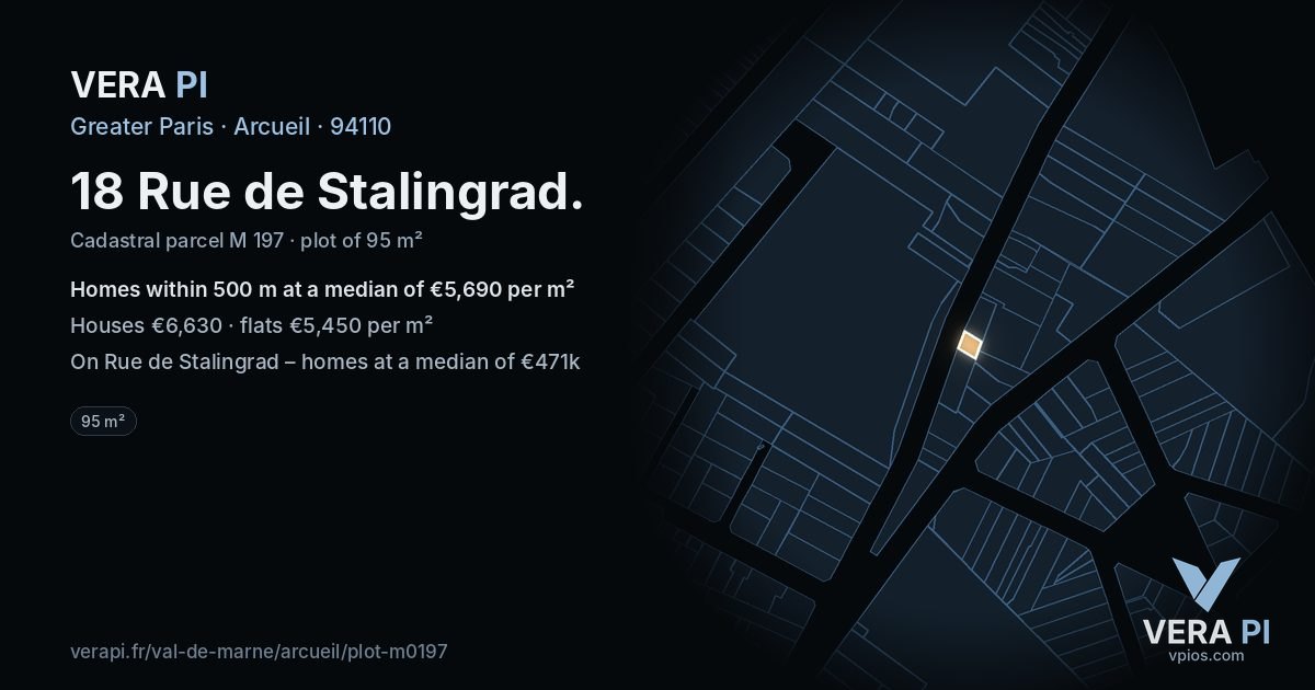 18 Rue de Stalingrad, Arcueil at night – the plot lit, the parcels around coloured by the prices near them