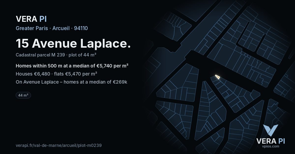 15 Avenue Laplace, Arcueil at night – the plot lit, the parcels around coloured by the prices near them
