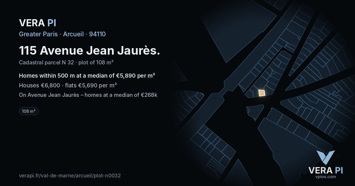115 Avenue Jean Jaurès, Arcueil at night – the plot lit, the parcels around coloured by the prices near them