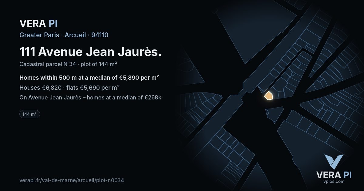 111 Avenue Jean Jaurès, Arcueil at night – the plot lit, the parcels around coloured by the prices near them
