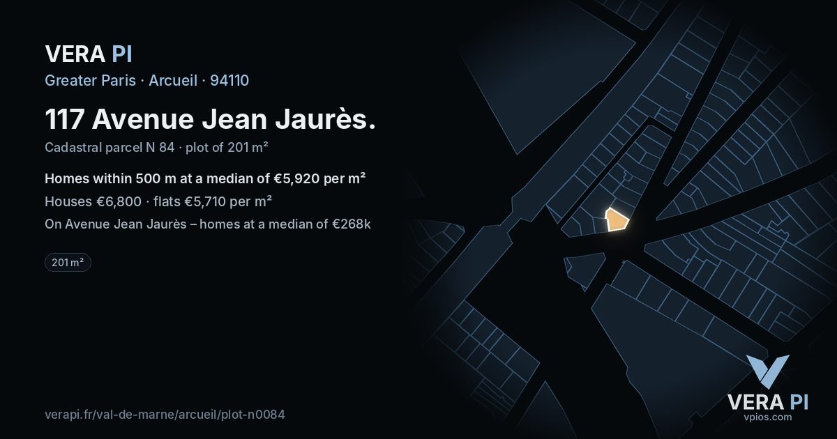 117 Avenue Jean Jaurès, Arcueil at night – the plot lit, the parcels around coloured by the prices near them
