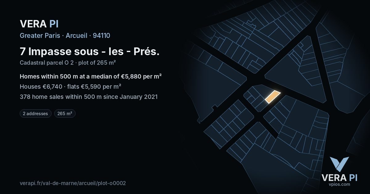 7 Impasse sous - les - Prés, Arcueil at night – the plot lit, the parcels around coloured by the prices near them