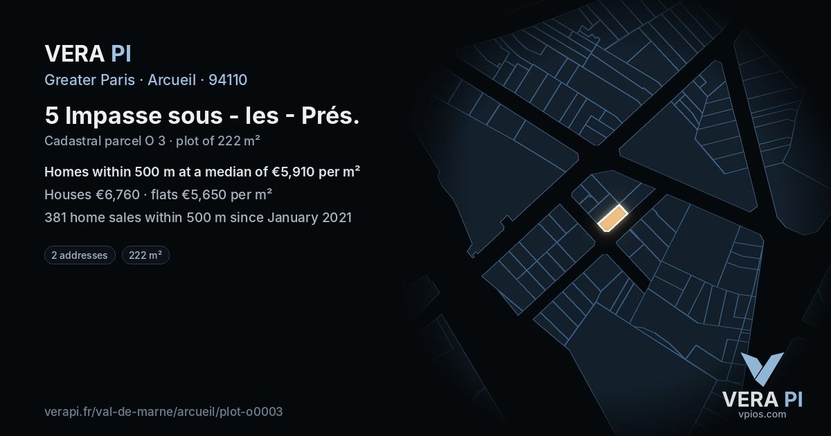 5 Impasse sous - les - Prés, Arcueil at night – the plot lit, the parcels around coloured by the prices near them