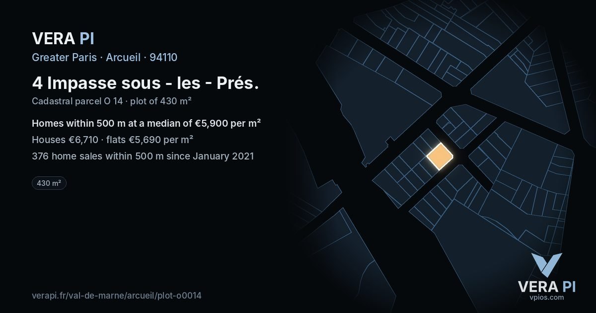 4 Impasse sous - les - Prés, Arcueil at night – the plot lit, the parcels around coloured by the prices near them