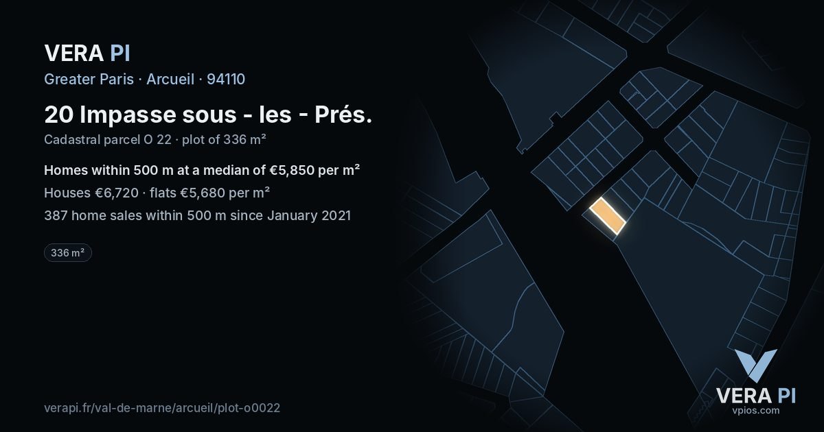 20 Impasse sous - les - Prés, Arcueil at night – the plot lit, the parcels around coloured by the prices near them