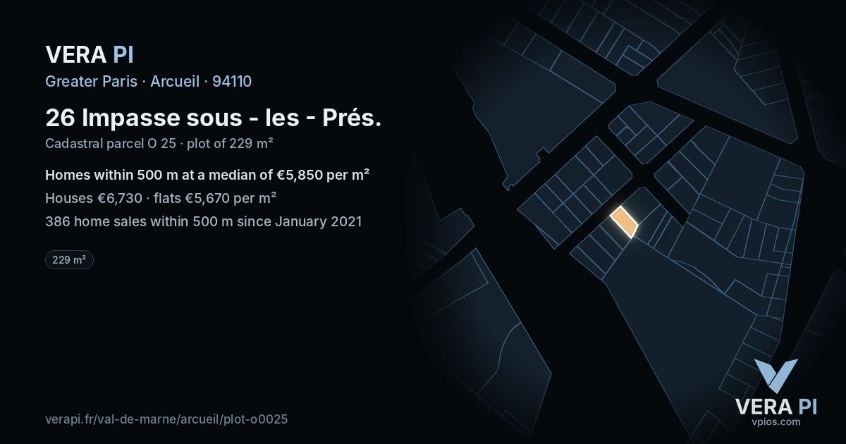 26 Impasse sous - les - Prés, Arcueil at night – the plot lit, the parcels around coloured by the prices near them